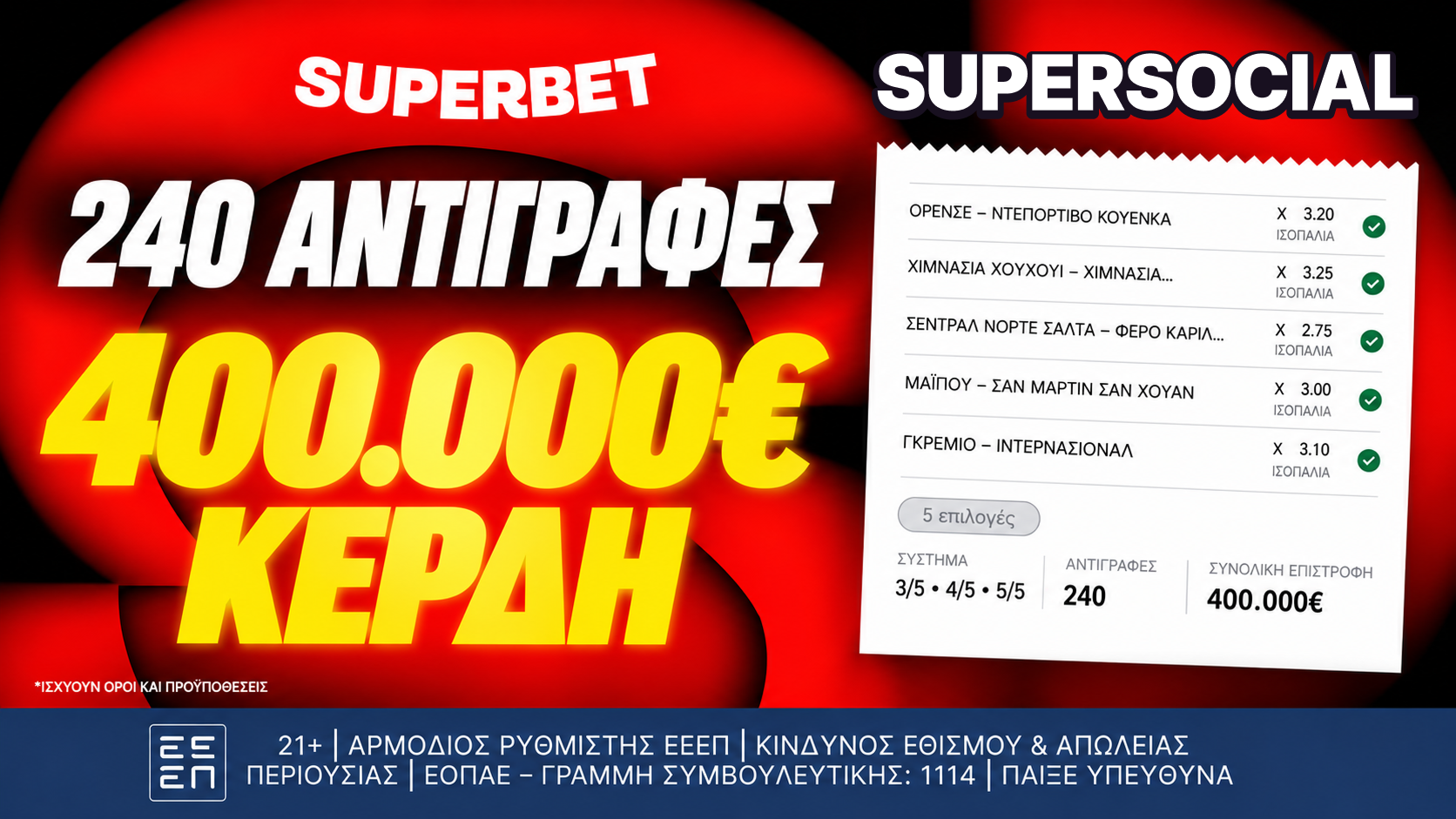 Ένα δελτίο, 240 αντιγραφές, 400.000€ συνολικά κέρδη!*